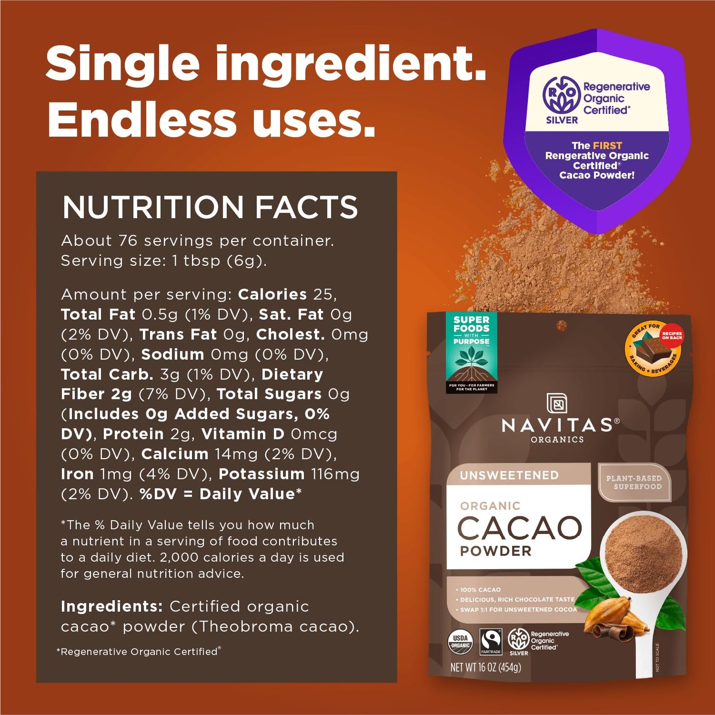 Navitas Organics Cacao Powder, 16 Ounce