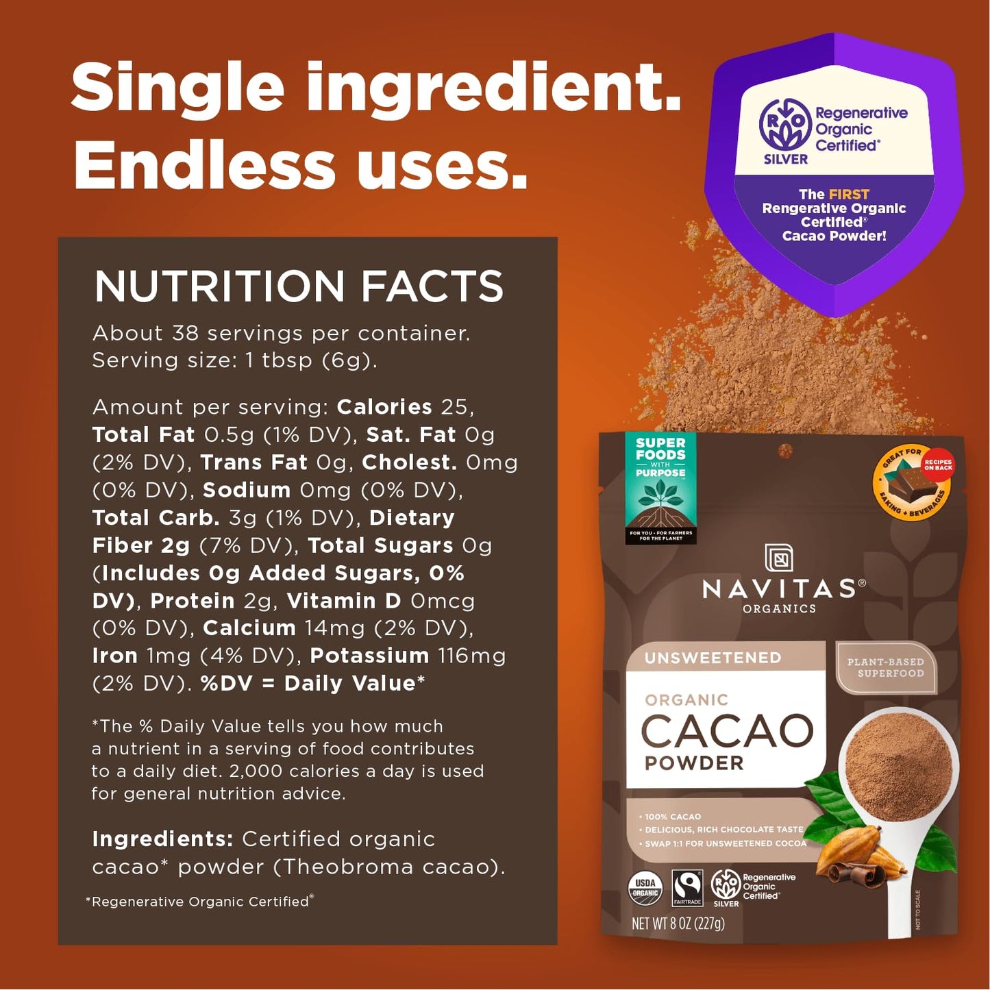 Navitas Organics Cacao Powder, 8 Ounce